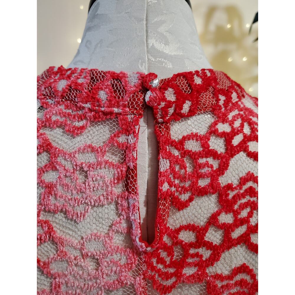 Umgee Retro Vintage Sheer Floral Lace Bell Sleeve Top Womens Size S Keyhole Neck - Picture 7 of 11
